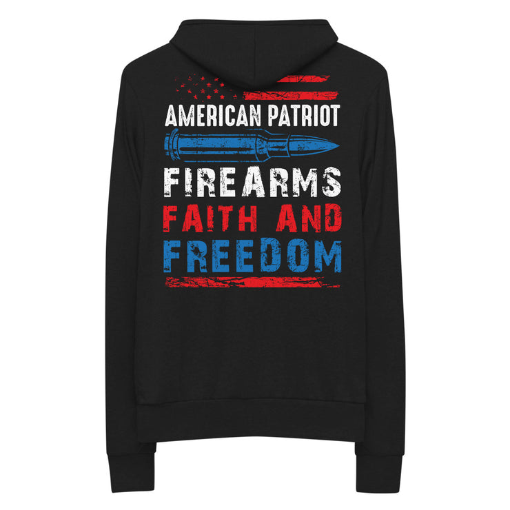 AMERICAN PATRIOT: FIREARMS, FAITH AND FREEDOM - ZIP HOODIE